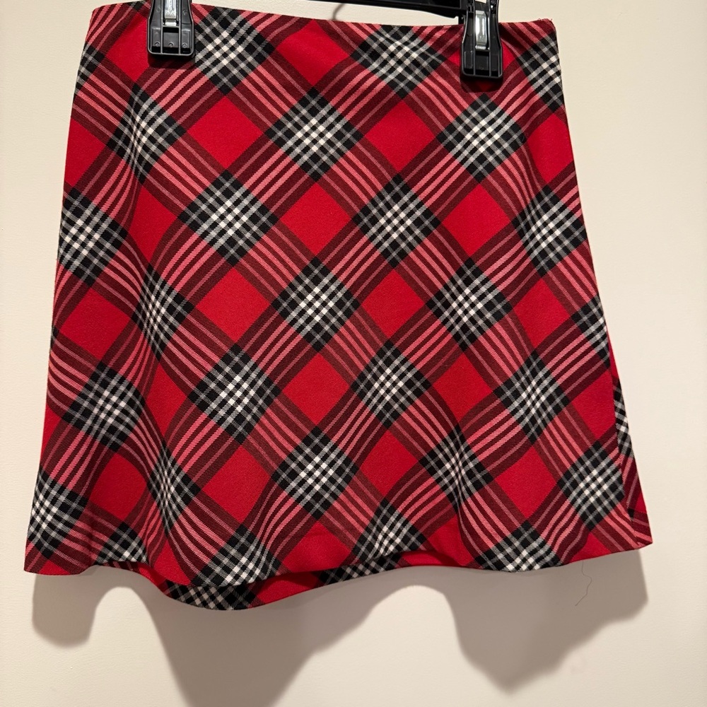 Miss Selfridge Red Black Plaid Flared Skirt